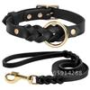 Genuine Leather Dog Collar Leash Set Braided Durable Leather Medium For Dogs Pet Collars Shepherd German Dog Accessories Large