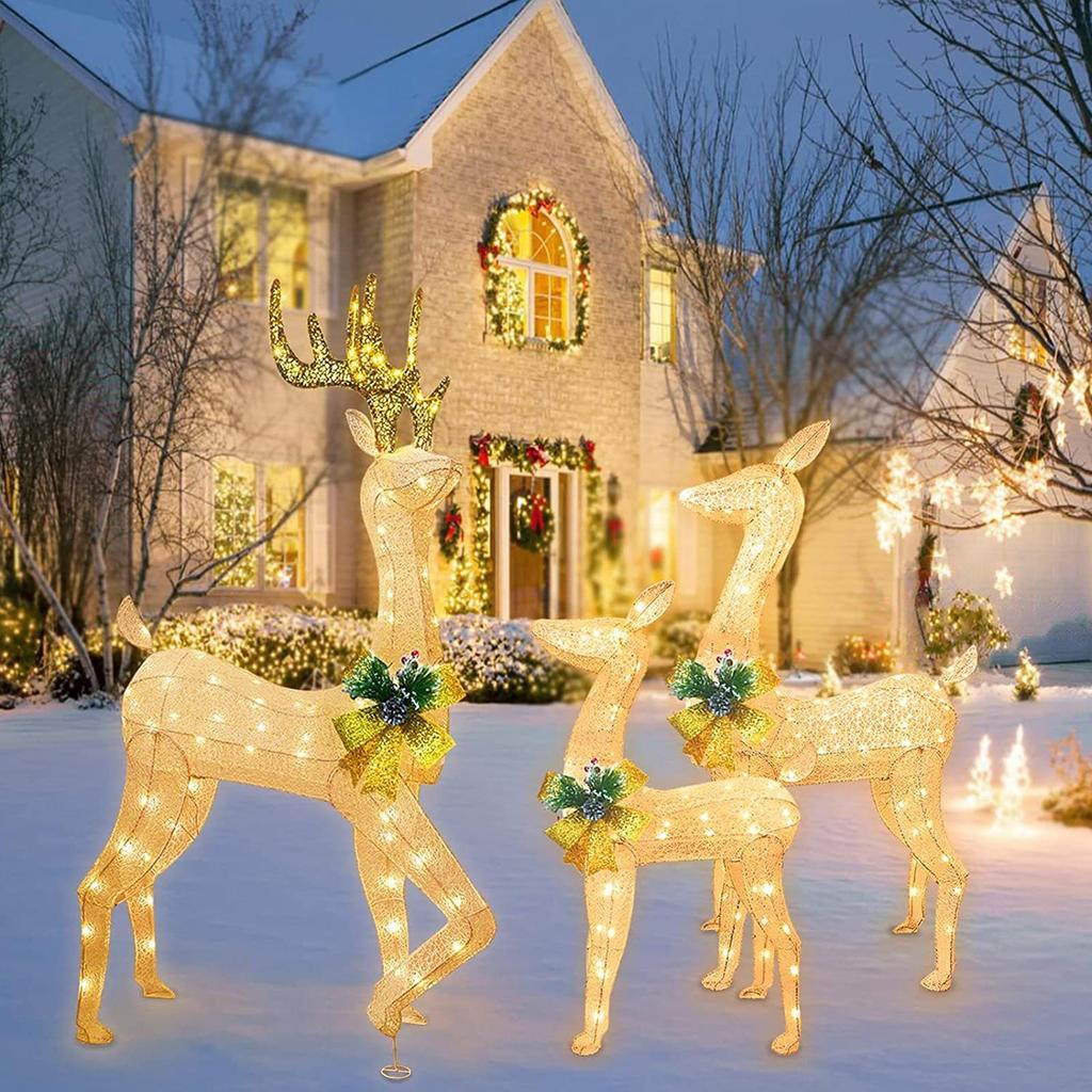 Christmas Reindeer Stake Light 3-Piece Seasonal Lighted Decor Lighted Acrylic Stake Decoration For Yard Garden Pathway Patio