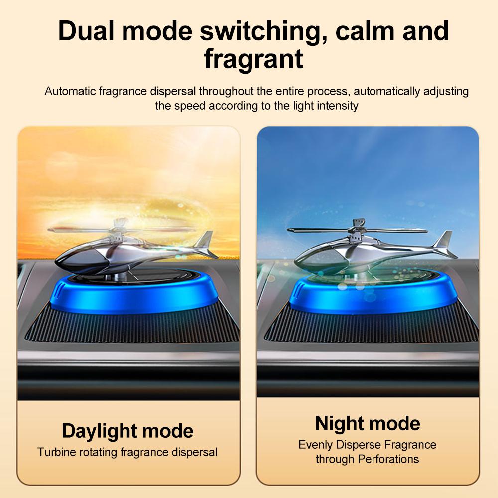 Solar Powered Rotation Helicopter Solar Aromatherapy Car Air Freshener Alloy ABS Wooden Fragrance Auto Aroma Diffuser