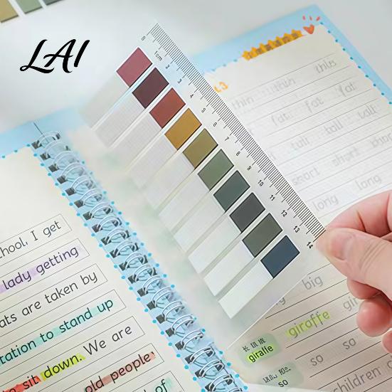 Professional File Sorting Tabs Index Sticker with Built-in Scale Ruler Morandi Color Transparent Book Annotation PET Page Markers Compact