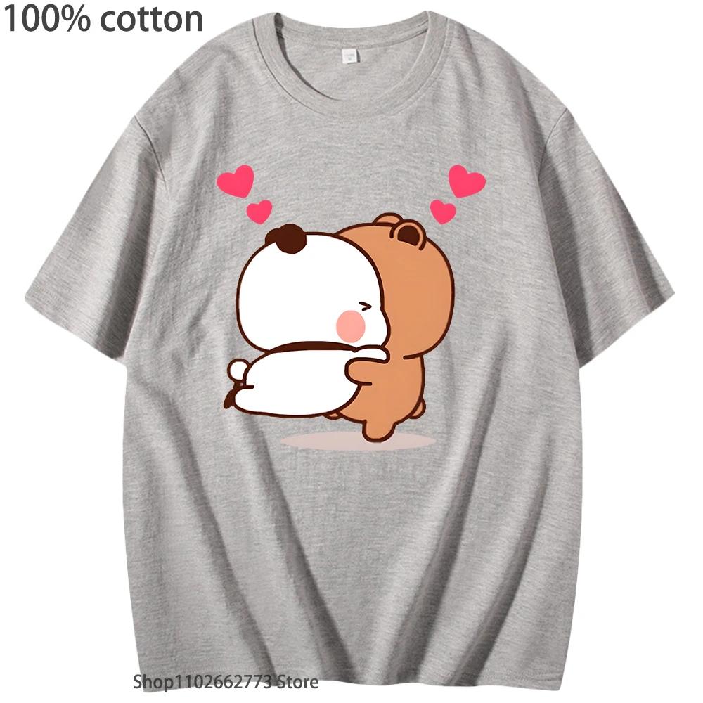 Women Kawaii Bubu Dudu Shirt Panda and Brownie Bear Couple T-Shirts Short-Sleeved Tees O-neck Women Cotton Tops