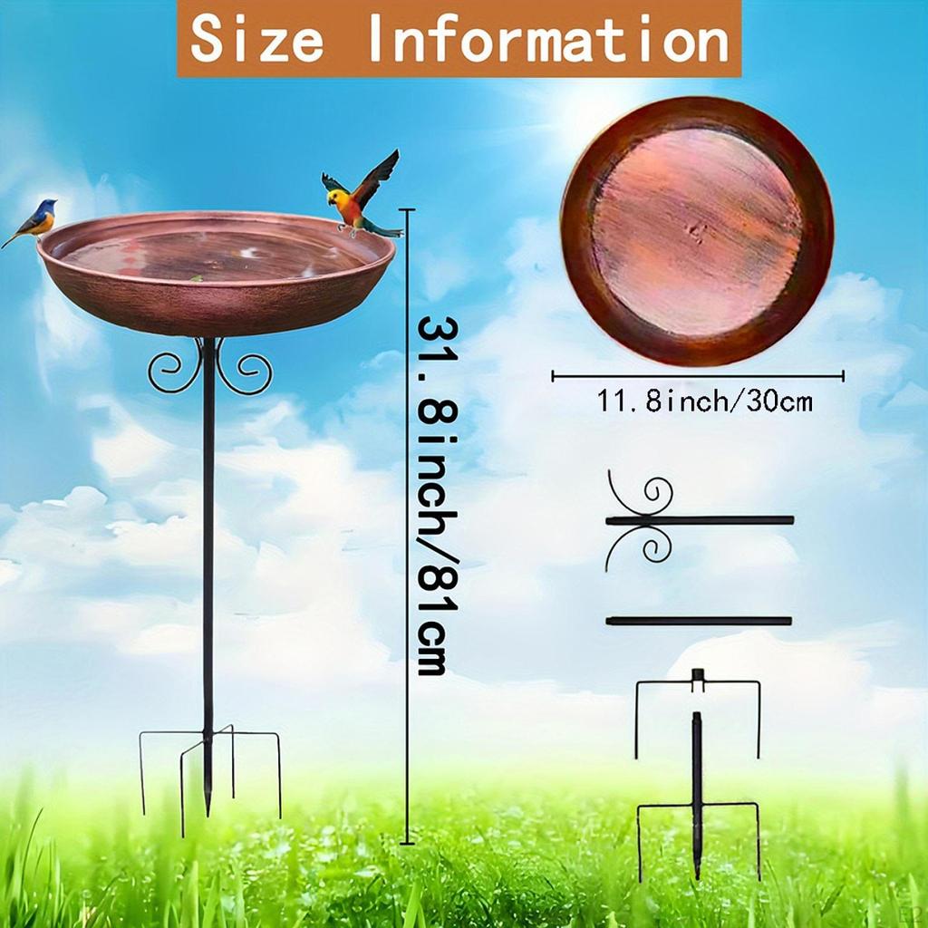 Iron Bird Bath with 5 Pronged Base Gift Landscape Wildbirds Food Water Bowl Feeder Tray for Park