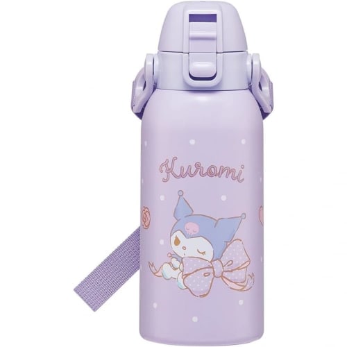 Skater Children's Water Bottle, 600ml, Direct Drinking, Sanrio Kuromi Big Ribbon, Girls', Insulated, Stainless Steel, Lightweight, Sports Bottle, Kids