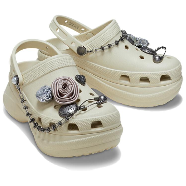Crocs EVA Rock Rose Whale Stylish and Comfortable Hole Shoes Women's Bone White