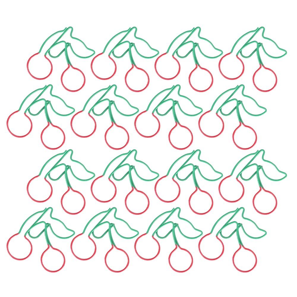 20Pcs Cherry Shaped Paper Clips 2‑Color Red and Green 2‑Color Paper Clips 3.1 ×3.1cm Fruit Theme Fruit Pin Office Supplies