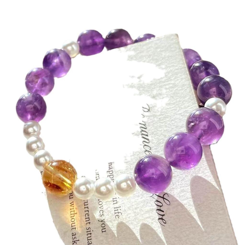 Vintage High Quality Natural Amethyst Citrine Artificial Crystal Pearl Bracelet Bracelet.