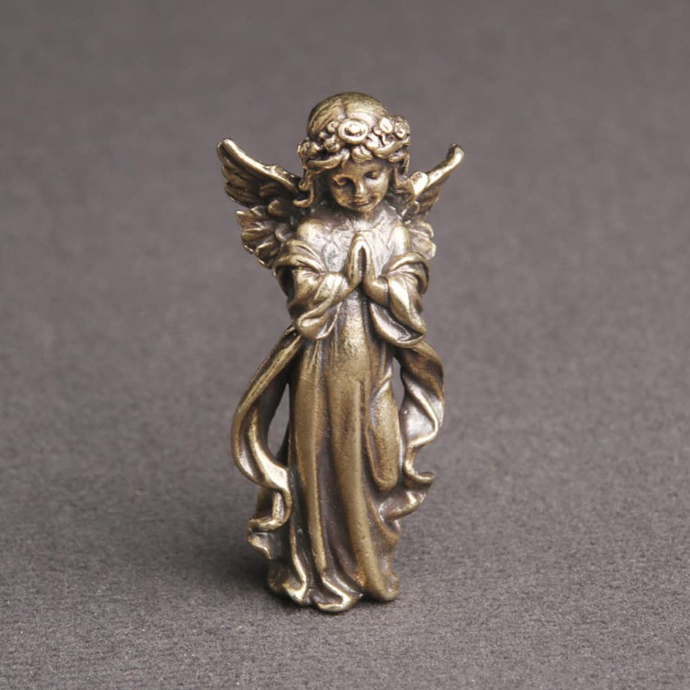 OUNONA Angel Interior Prayer Brass Mini Garden Cute Angel Photo Desktop Decor Figurine, Decor, Ornament, Sculpture, Decoration, Statue, Prop,