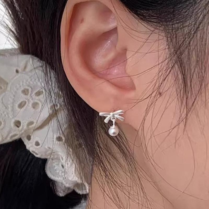 925 Silver Butterfly Bow Pearl Stud Earrings for Women Vintage Fine Jewelry Luxury Geometric Pendant Accessories