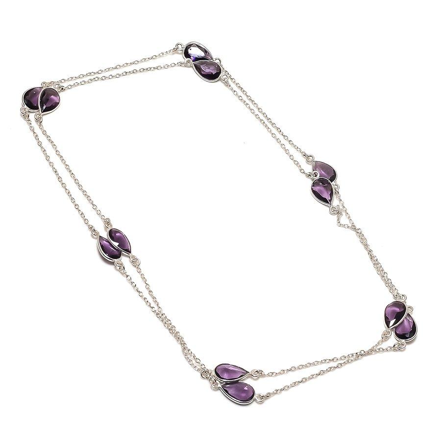 

Натуральный Аметист Драгоценный Камень Ручной Работы Ювелирное Изделие из Стерлингового Серебра 925 Пробы Ожерелье 18 E4K24