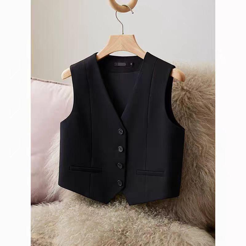Chaleco de Traje de Moda para Mujer Verano Corto Negro Sin Mangas Tops de Commuter Holgado Casual Chaleco Abrigo Ropa para Mujer