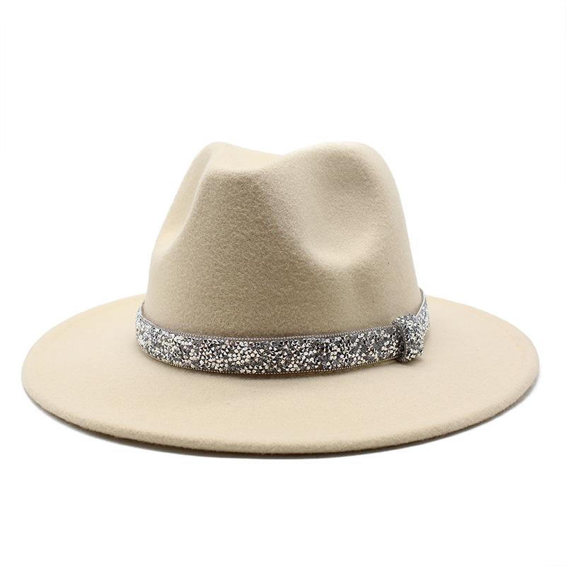 2021 Autumn Men'S And Women'S Woolen Hats, Solid Color Jazz Top Hats, Crystal Diamond Gift Hats