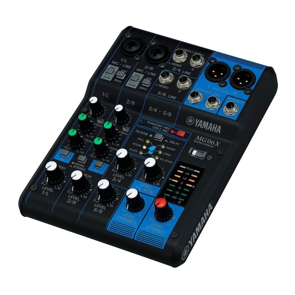 YAMAHA 6-channel mixing console MG06X Up to 2 Mic / 6 Line inputs (2 monaural + 2 stereo) Equipped with 6 types of high-quality digital effects using