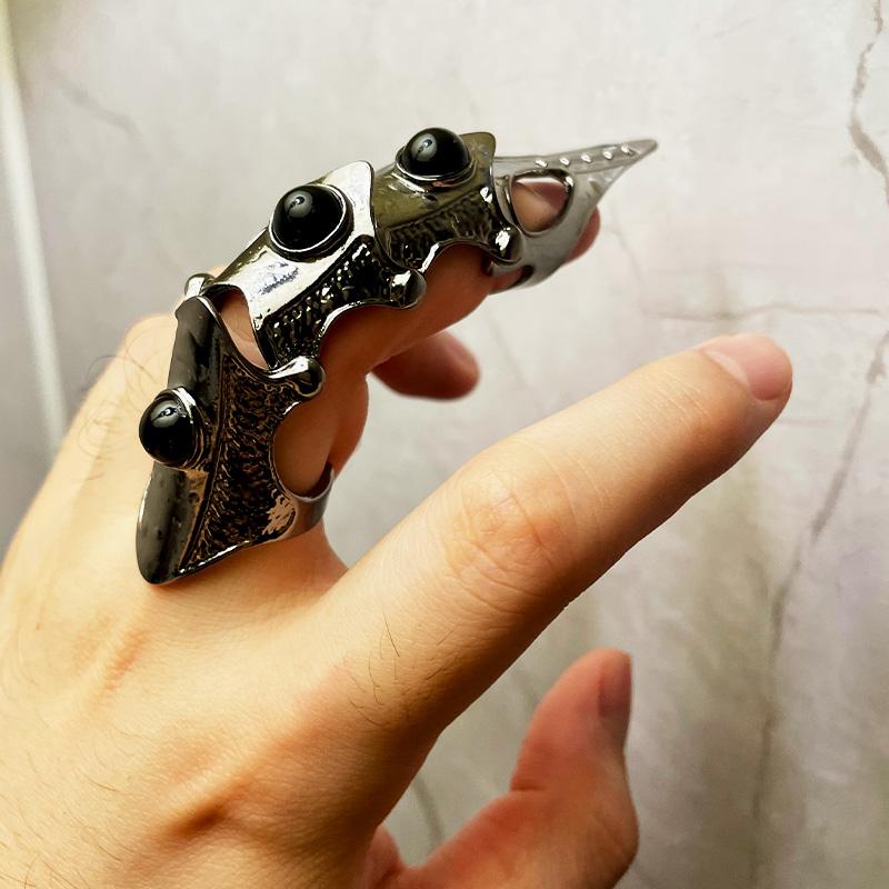 Rüstung Knöchel Vollfinger Doppelring Aktivitätsring Für Männer Punk Gothic Offener Ring Zirkon Anime Cosplay Halloween Accessoires