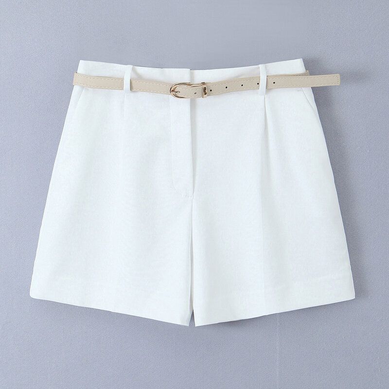 

Fashion Style 2024 Spring New Arrival Women s Clothing Versatile Belt Pleated Bermuda Wide Leg Shorts 4387074 White S