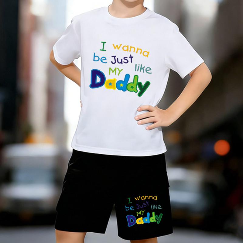 

Boys 2 Piece Family Interactive Style Printed Outfit, Short Sleeve T-Shirt and Shorts Set for Kids Age 5-14,white,Black Sporty Casual Summer Clothes 13-14 Years білий