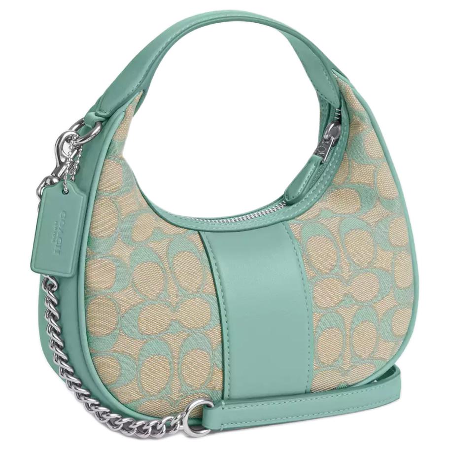Coach Carmen 20 Metallic Logo Zipper Closure Signature Jacquard And Smooth Leather Handheld Shoulder Crossbody Bag Small Women Bags CT773-SVVSW