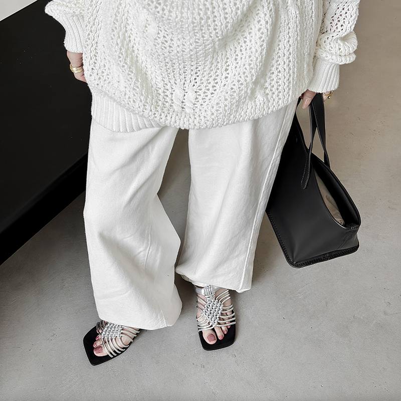 Krazing Pot Straw Weaving Summer Size 40 High Quality Slip on French Chic Thick Heels Women Peep Toe Sandals