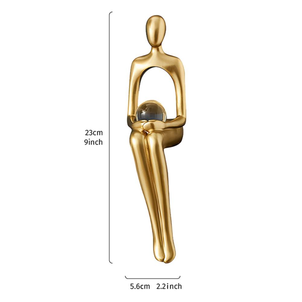 Resin Human Body Art Ornament Abstract Design Golden Finish Figure Statue Thinking Reading Man Desktop Ornament Home Decor