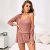 Ladies Three-Piece Homewear Pajamas Women's Suspenders Shorts Outer Robe Bathrobe Leisure Pajamas Set Homewear Set
