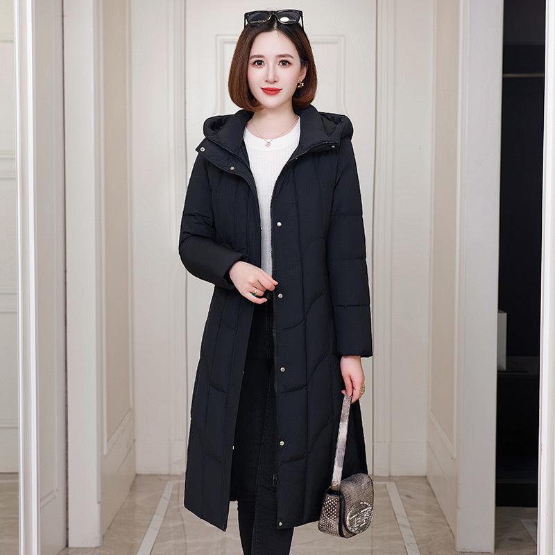 

Женская куртка-пуховик выше колена 2023: Новое свободное, универсальное, теплое, толстое пальто с приталенным кроем L чёрный