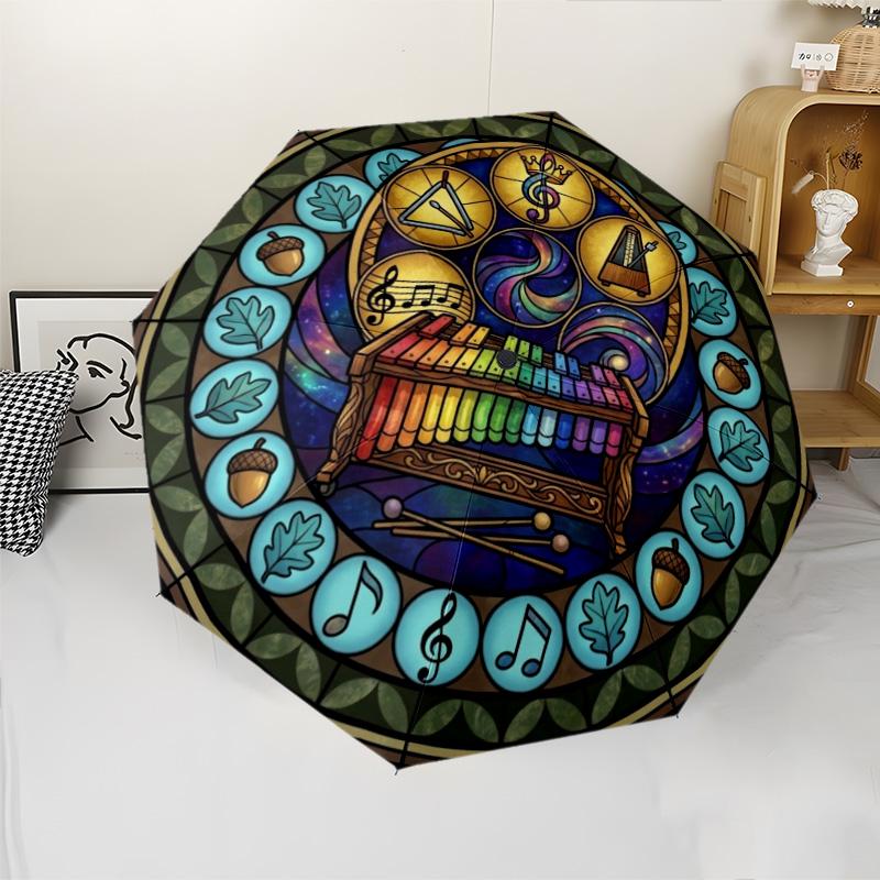 Music Nature Harmony Pattern Umbrella, Portable and Foldable Design, 8 Ribs, a Casual Accessory for Halloween, Christmas, and Birthday Gifts.