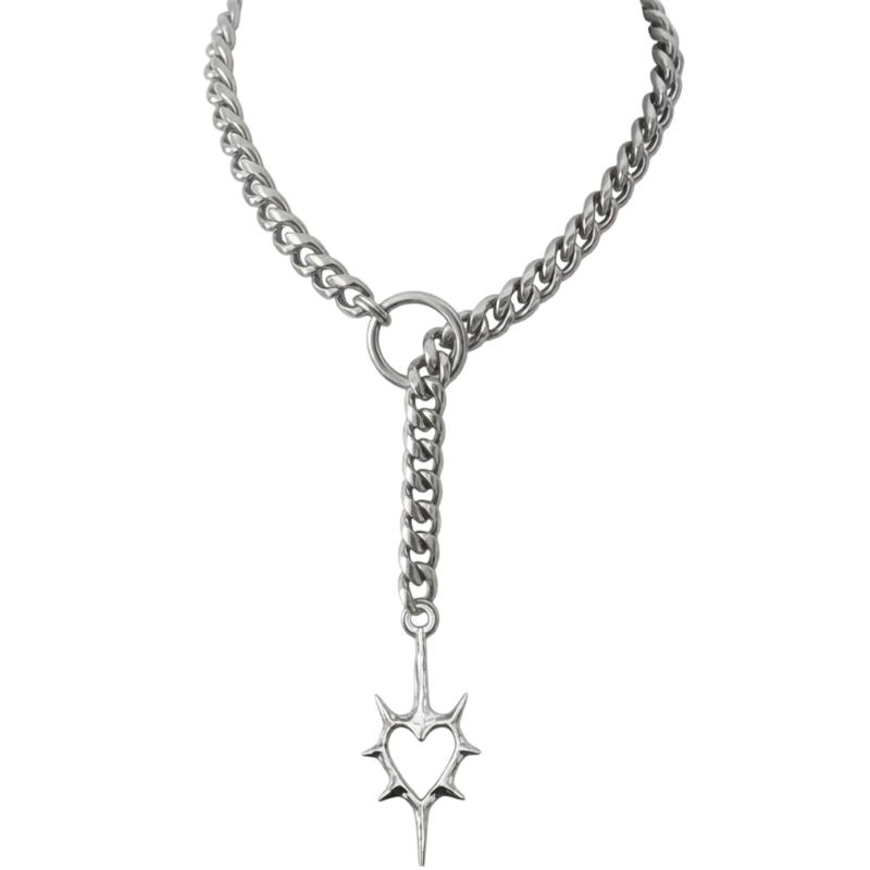 Gothic Punk Heart Thorn O Ring Chain Necklace Adjustable Clavicle Chain Stainless Steel Accessory For Women And Men 1