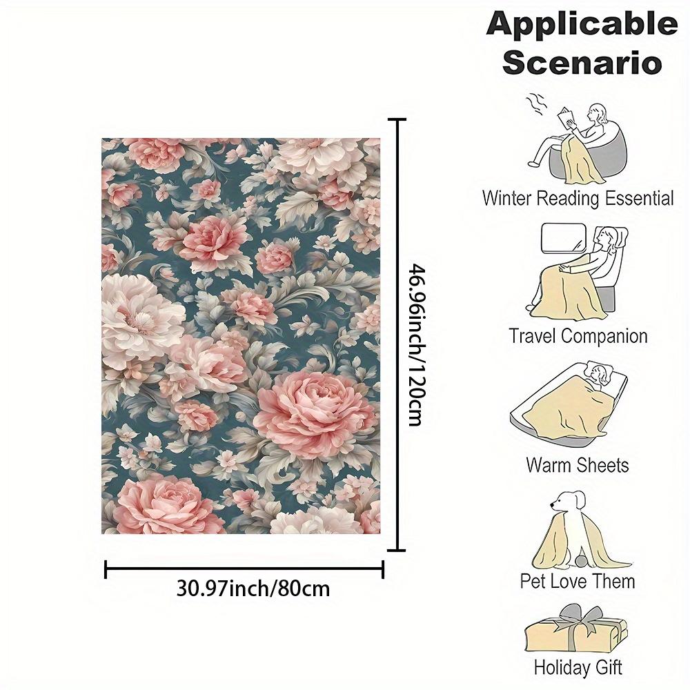 1pc Contemporary Reversible Polyester Flannel Throw Blanket - Digital Print Blossoming Flowers Pattern, All-Season Cozy Office