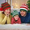 Santa Hat Red White Green Striped Print Knitted Christmas Hat with Plush Ball Decor Holiday Accessory