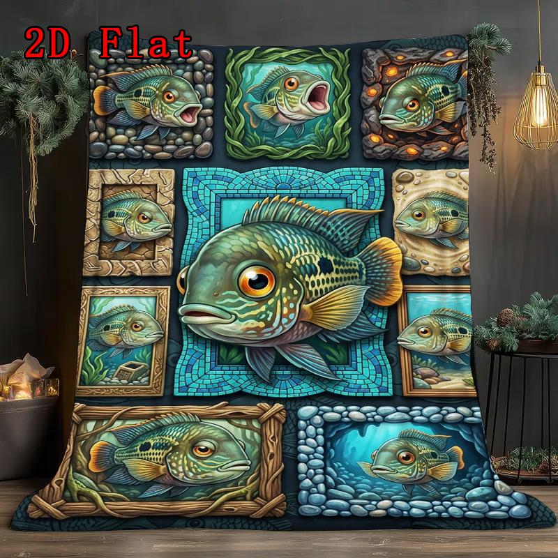 Aquatic Fish Art 2D Flat Pattern Flannel Blanket, High Quality All Seasons, Home Decor, Warmth and Comfort, Perfect for Christmas Gifts.