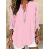 Women's Henley V Neck Long Sleeve Loose Solid Linen Blend Tunic Top Plus Size Casual Blouse