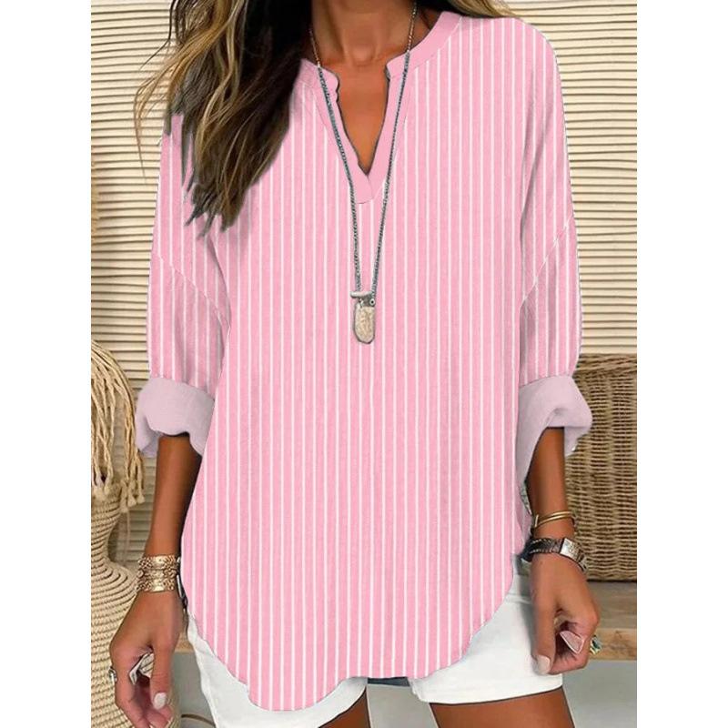 Women's Henley V Neck Long Sleeve Loose Solid Linen Blend Tunic Top Plus Size Casual Blouse