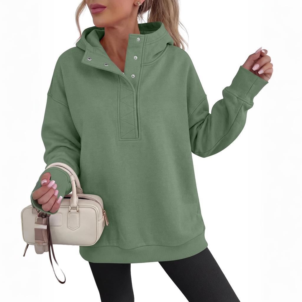 Women's Long Sleeve Hooded Pullover Sweatshirt with Stand Collar