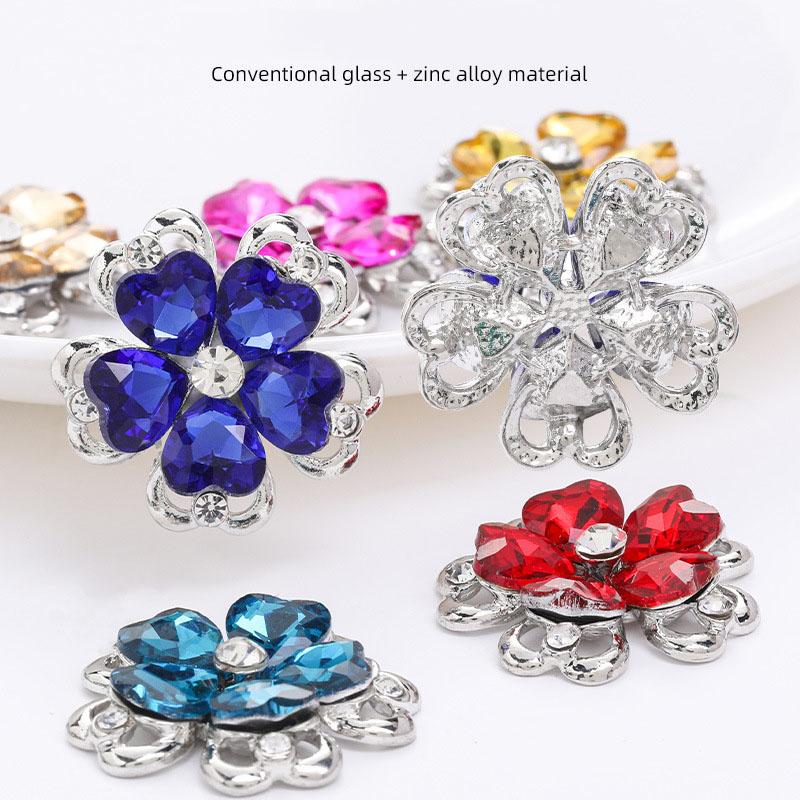 Engood 50Pcs Crystal Glass Flower Rhinestone Alloy Buttons Sewing Trim Embellishments Craft DIY Hair Apparel Clothes Accessories