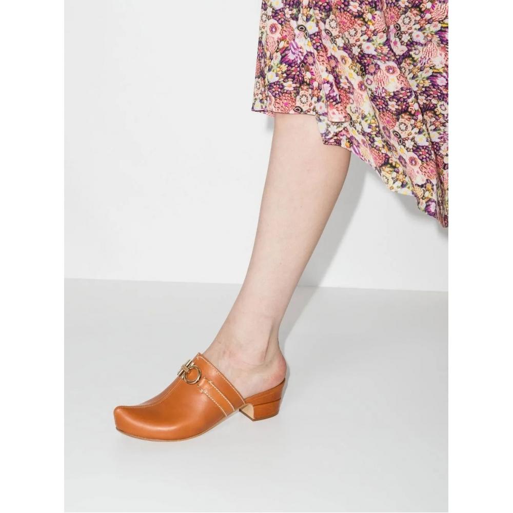 Salvatore Ferragamo Ferragamo Gancini Slip On Mules Brown