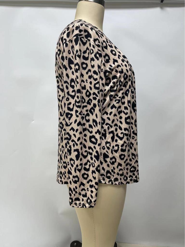 2024 European & American Leopard Print Casual Long Sleeve for Autumn/Winter