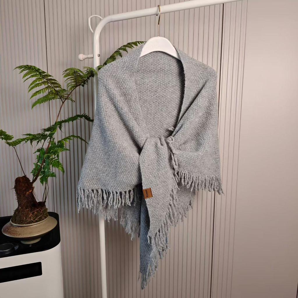 Women's High-End Thick Wool Knit Triangle Shawl - Warm, Versatile, Winter Cold-Proof for Air-Conditioned Rooms