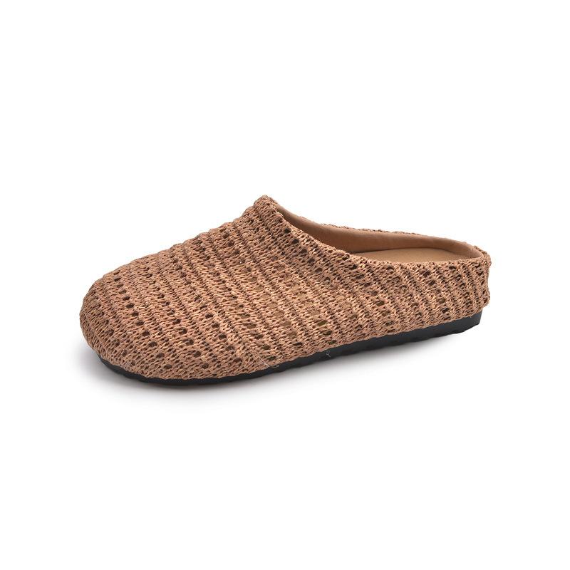 

Mesh knitted bag head half slippers women s outer wear 2025 summer new French temperament foot cover flat bottom cool slippers women 40 коричневий