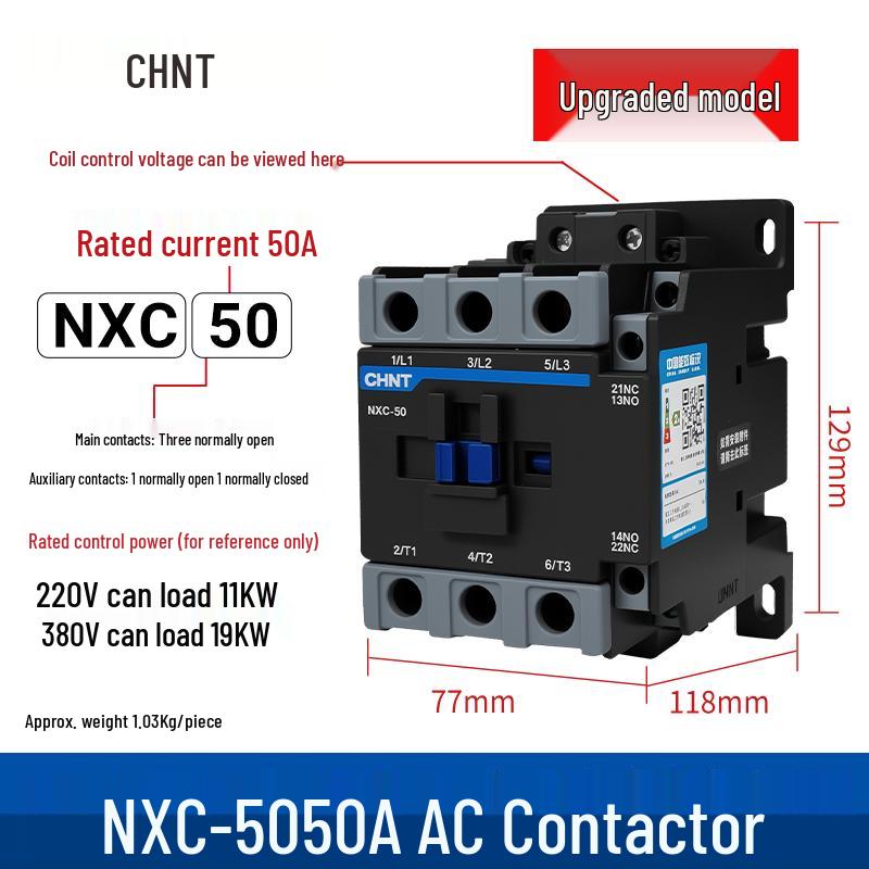Zhengtai NXC AC Contactor 09-32A, Three-Phase 380V/Normally Open, Single-Phase 220V/Normally Closed, CJX2