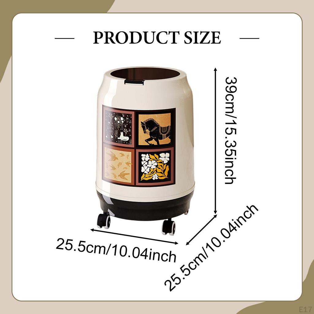 Decorative Large Capacity Trash Can with Universal Wheels for Kitchen, Vanity, Garage, RV.