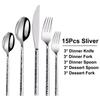 6/12/15Pcs Sliver Heavy Cutlery Stainless Steel 304 Tableware Western Dinner Set Mirror Hammer Pattern Handle Knife Fork Spoon
