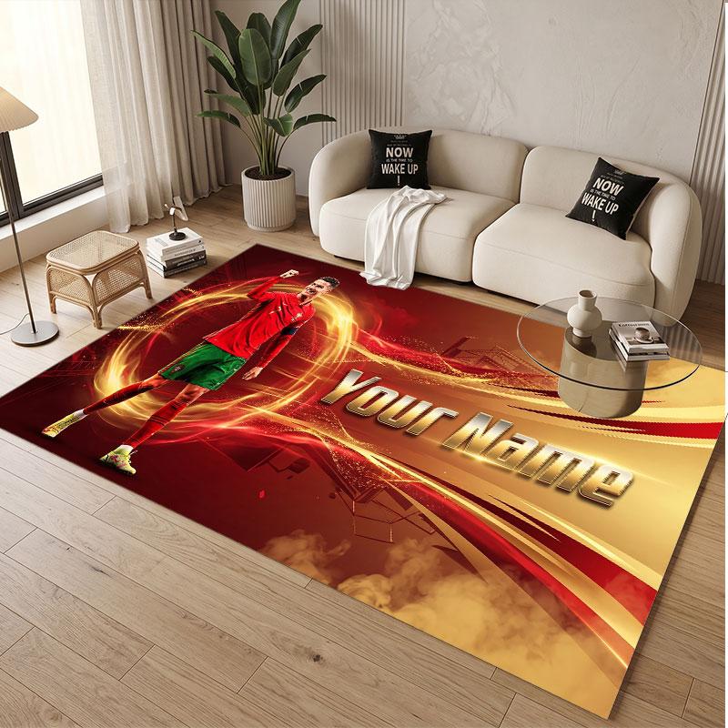 Custom Rug Cristiano Ronaldo Pattern Print Name Text Soft Non‑Slip Floor Carpet for Home Indoor Decoration