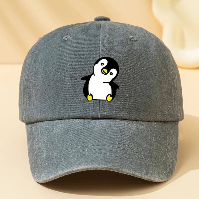 Retro washed penguin cartoon printed baseball cap suitable for men and women, suitable for adventure camping and parties
