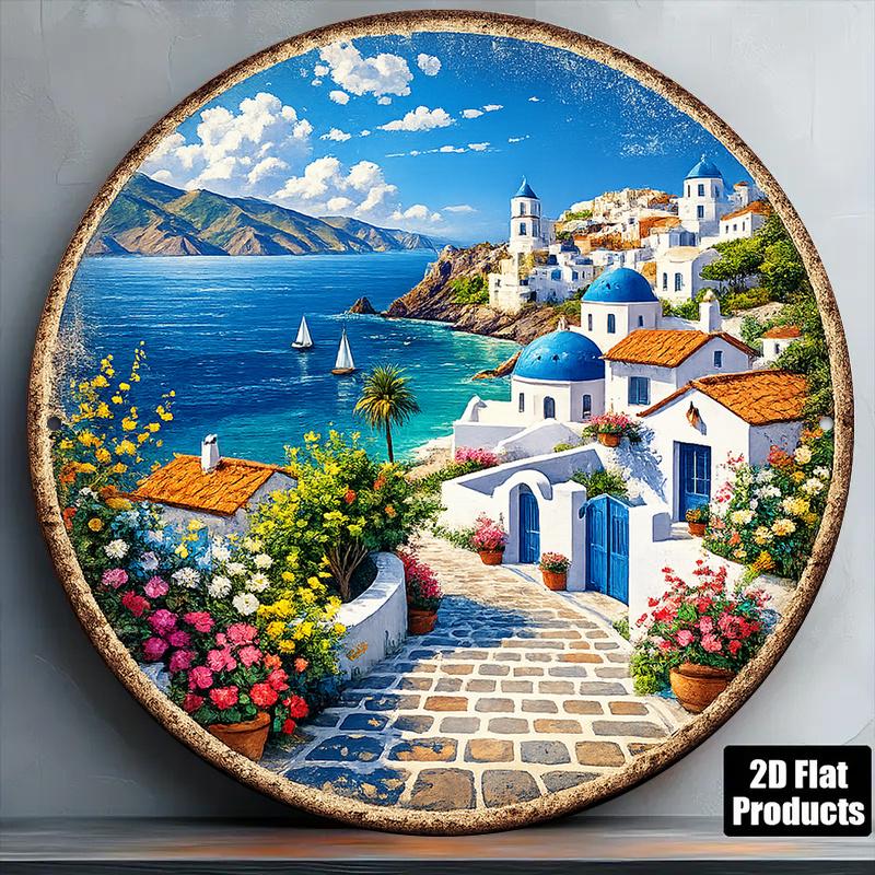 CIFBUY Vintage Mediterranean Coastal Wall Art Waterproof Aluminum Wall Art Durable Decor For Living Room Cafe Bar Home Gift