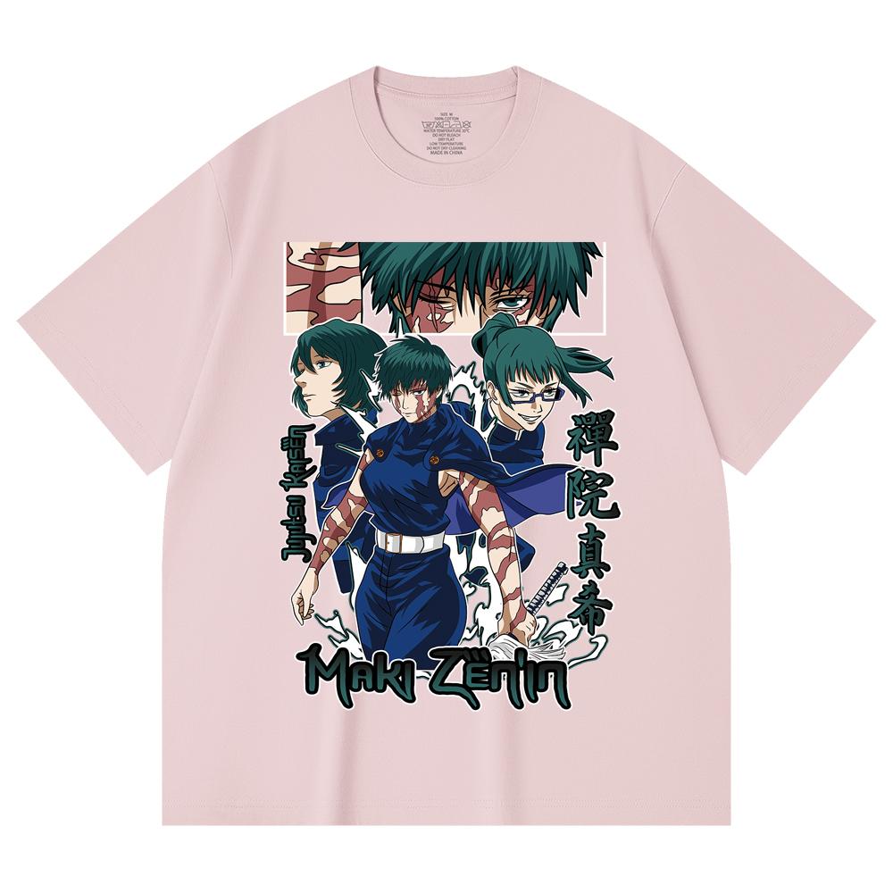 230 Gsm 100% Cotton Jujutsu Kaisen V43 Maki Print Unisex Heavy Cotton T Shirt