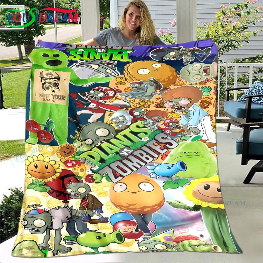 Hot Puzzle Games P-plant Vs Z-zombiee Flannel Children Blanket Sofa Bed Decoration Blanket Portable Blanket Bath Towel Gift