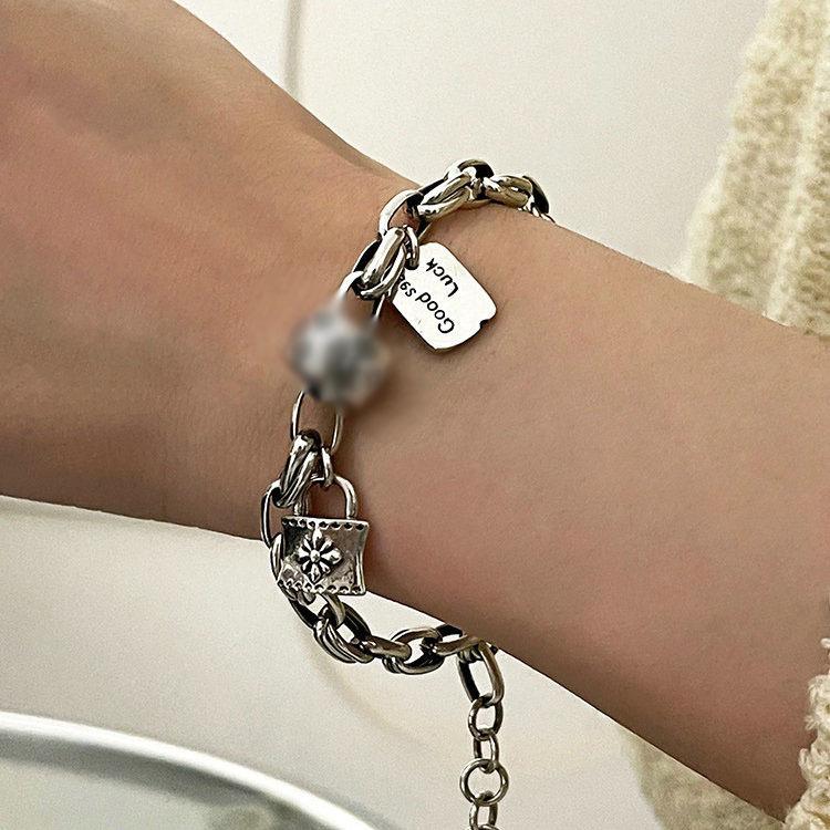 Women's Retro Chunky Chain Padlock Bracelet - Fashionable and Versatile Cross Design