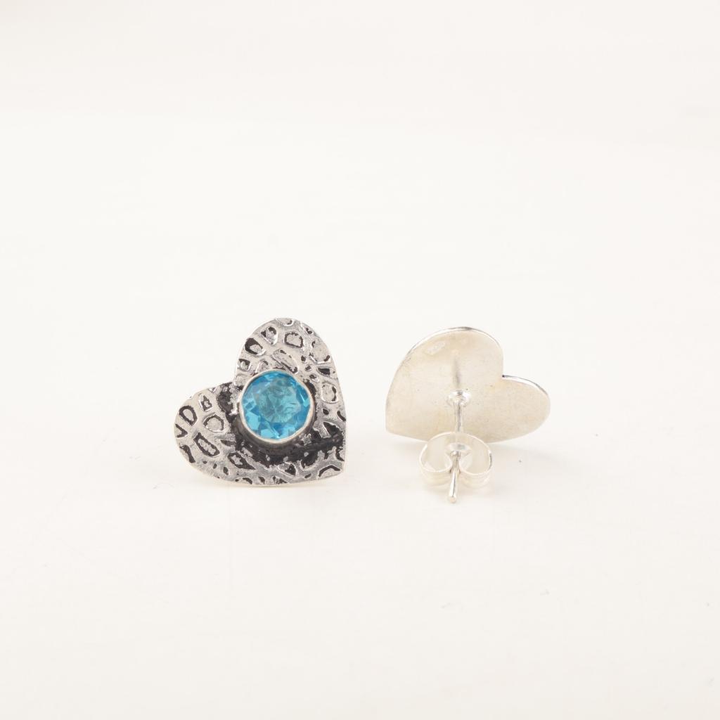 Swiss Blue Topaz Gemstone 925 Sterling Silver Jewelry Handmade Stud0.6" For Gift EE-143-7