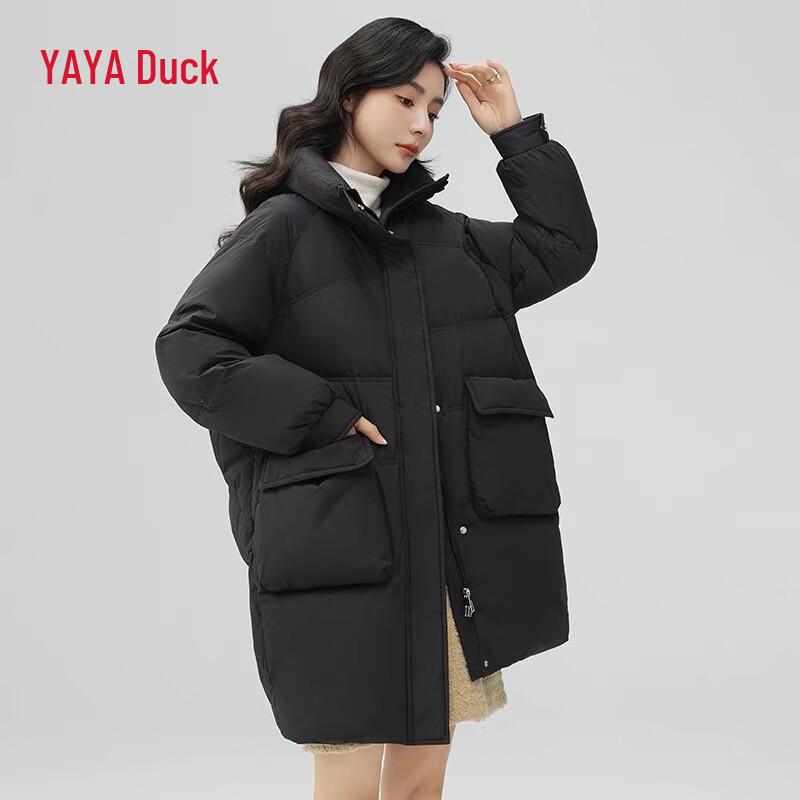 YAYA Women's Mid-Length Hooded Loose Down Jacket