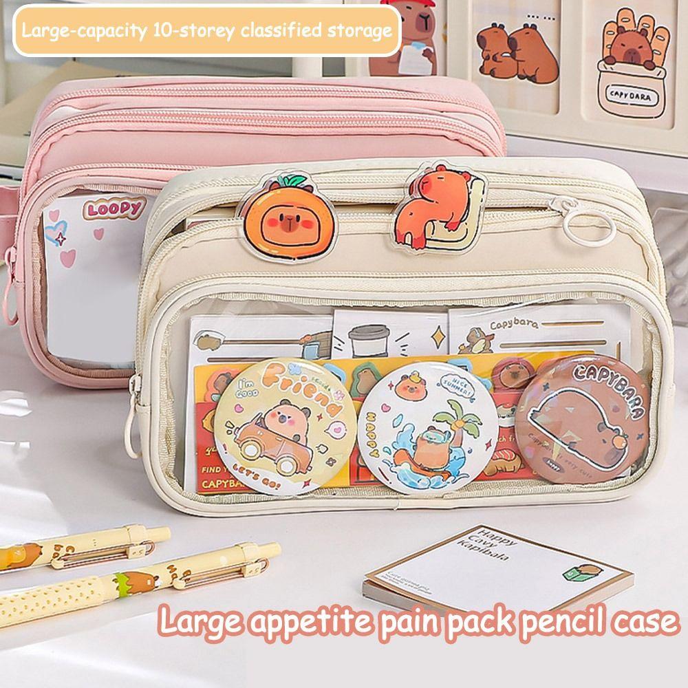With Zipper Transparent Pencil Case Large Capacity Pencil Bag Cute Stationery Box Student