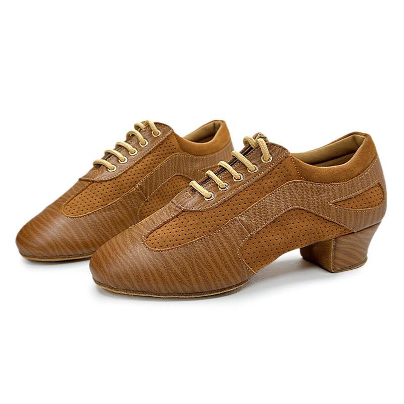 Genuine Leather Jazz Dance Shoes with Mid Heel Suede Dance Ball Standard Latin Dance Shoes for Women and Boys Sports Dancing Shoes 3.5CM
